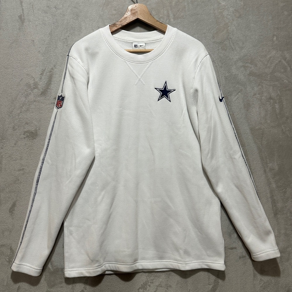Nike NFL Dallas Cowboys Mens Medium White Waffle Knit Thermal Long Sleeve Shirt